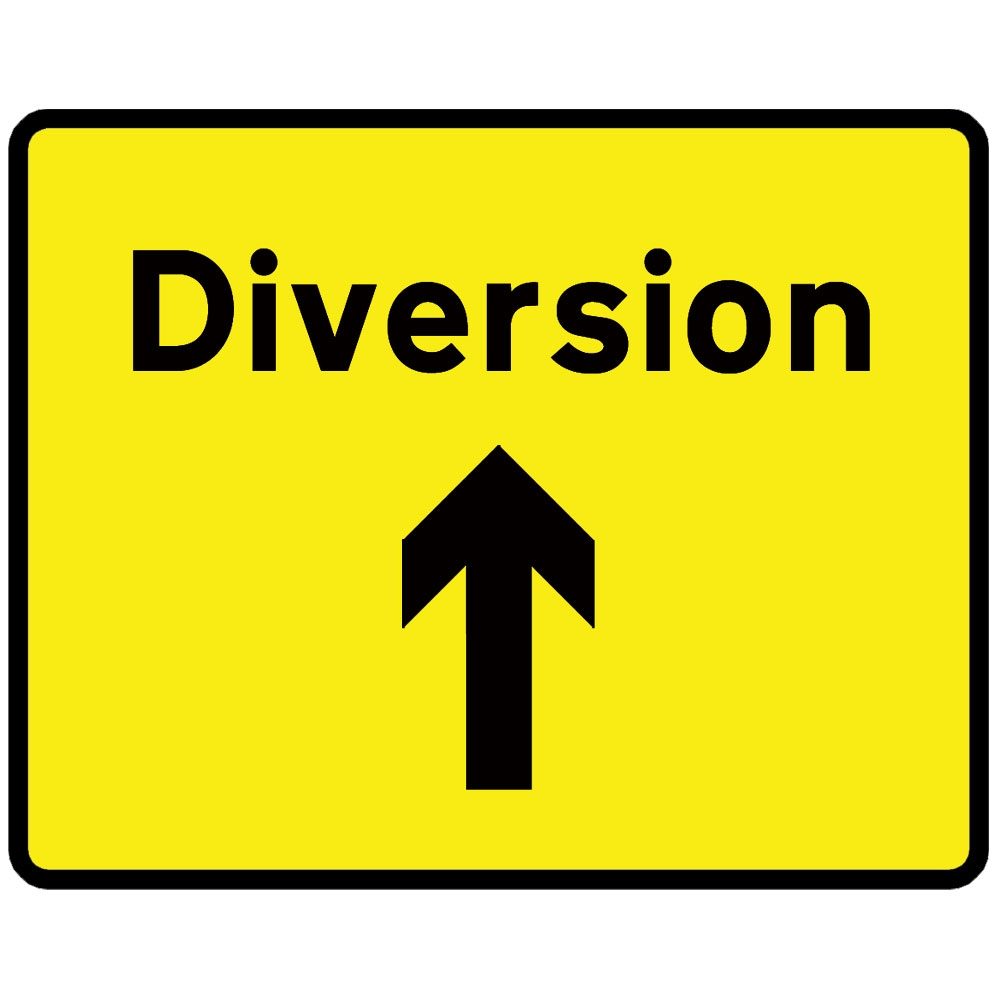 Diversion Ahead Arrow Metal Road Sign Plate - 1050 x 750mm