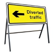 Diverted Traffic Left Riveted Metal Road Sign - 1050 x 450mm