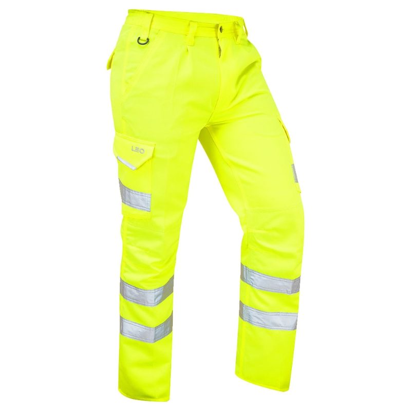 Leo Bideford Hi-Vis Yellow Cargo Trousers - Regular Leg