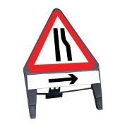 CuStack Road Narrows Offside Triangular Sign with Arrow Right Supplement Plate - 750mm