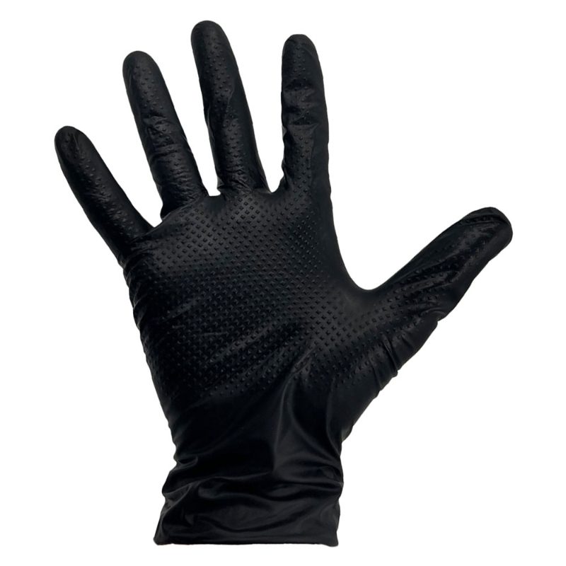 Nitrile Power-Free Heavy Duty Diamond Grip Black Gloves - Box of 100