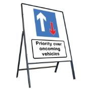 Priority Over Oncoming Vehicles Riveted Metal Road Sign - 800 x 900mm
