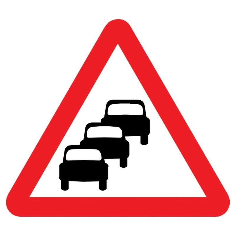 Queues Likely Triangular Metal Road Sign Plate - 900mm