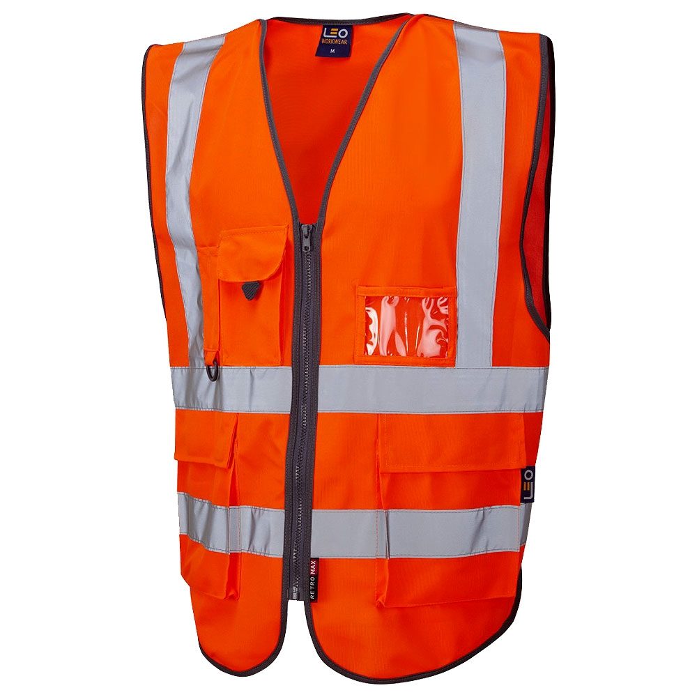 Leo Barnstaple Rail Hi-Vis Superior Zip Orange Waistcoat