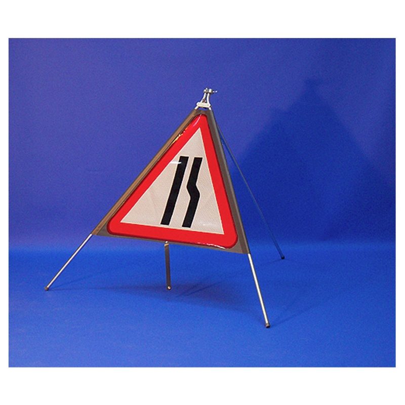Classic Road Narrows Offside Triangular Roll Up Road Sign - 750mm