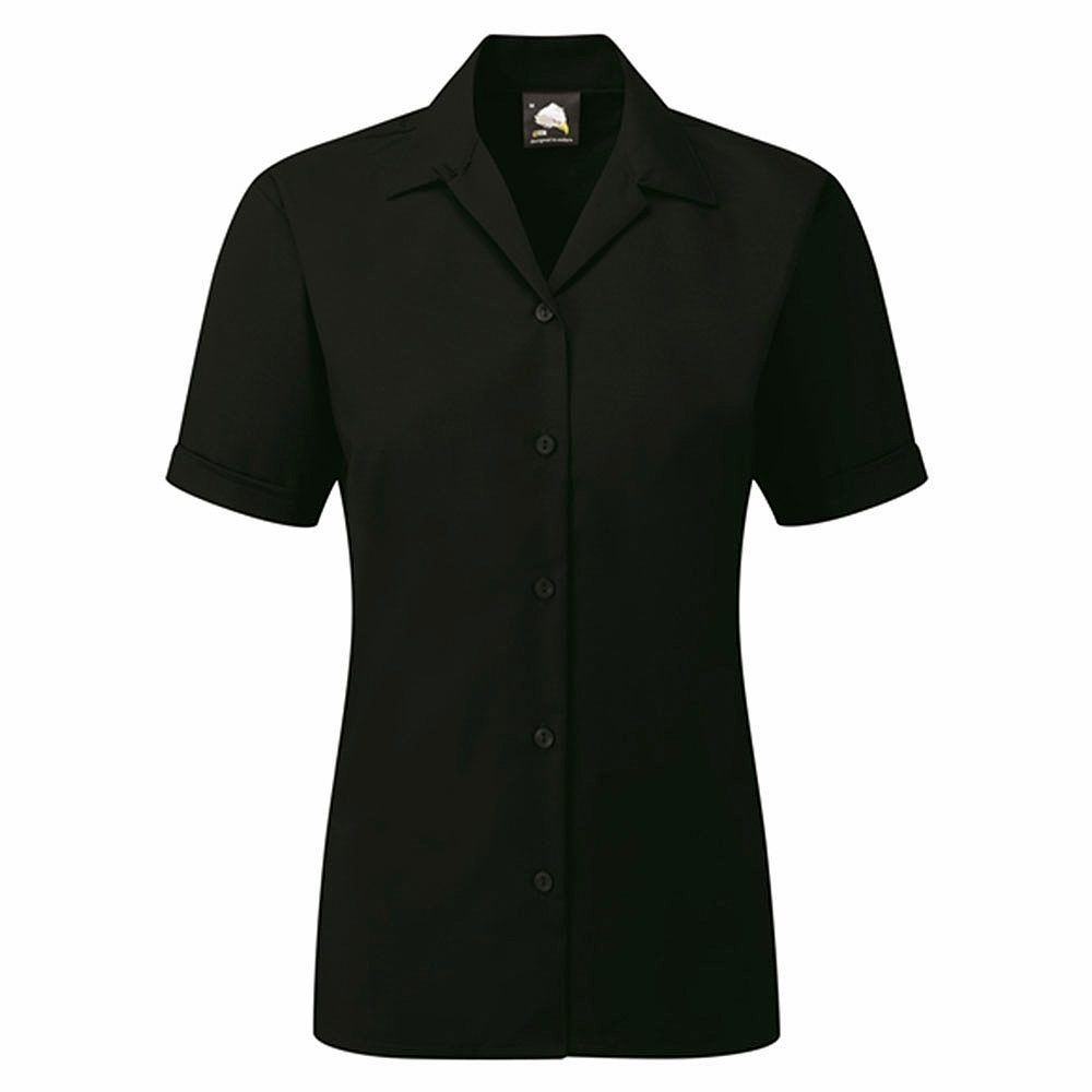 Orn Oxford Premium Ladies' Short Sleeve Blouse - 145gsm - Black