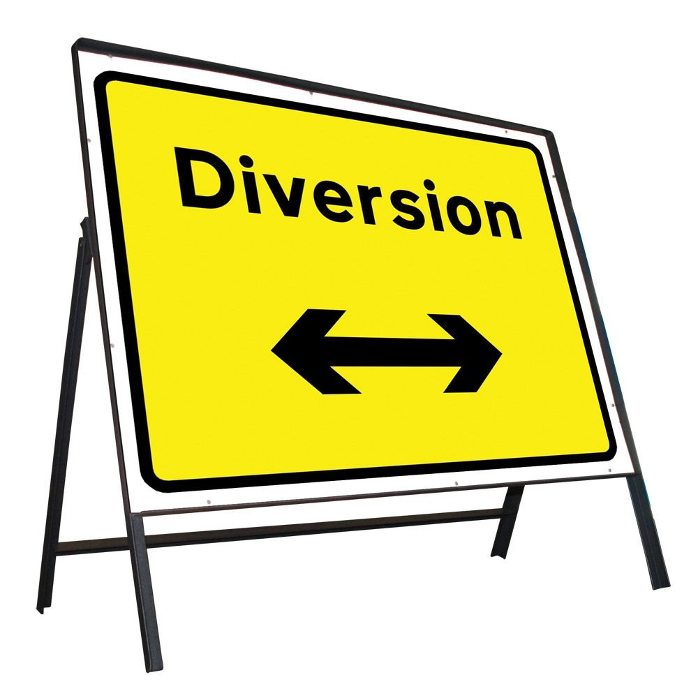 Diversion Left / Right Reversible Riveted Metal Road Sign - 1050 x 750mm