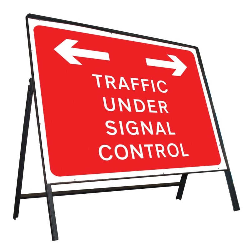 Traffic Under Signal Control Left / Right Riveted Metal Road Sign - 1050 x 750mm
