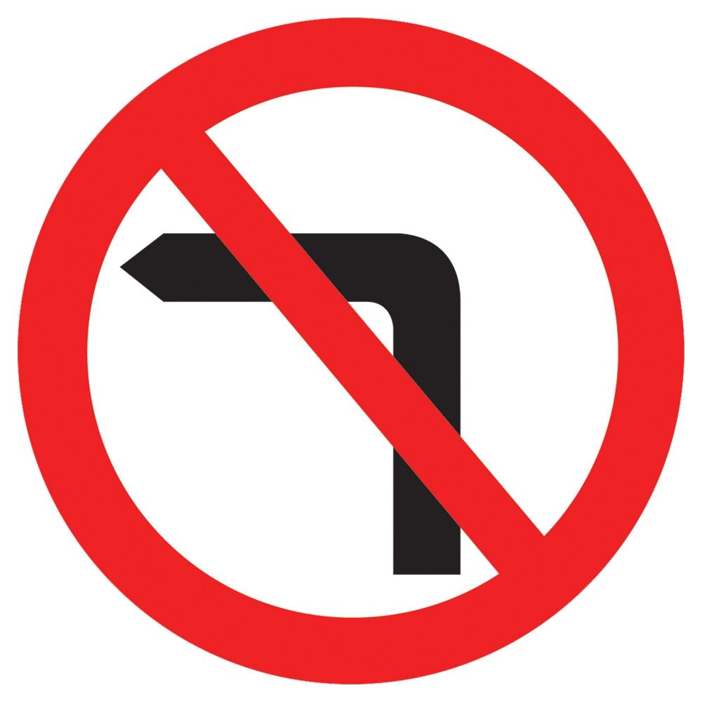 No Left Turn Circular Metal Road Sign Plate - 900mm