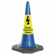 Blue Cone with Danger Overhead Cables Yellow Sleeve - 750mm