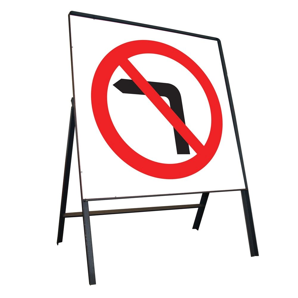 No Left Turn Riveted Square Metal Road Sign - 750mm