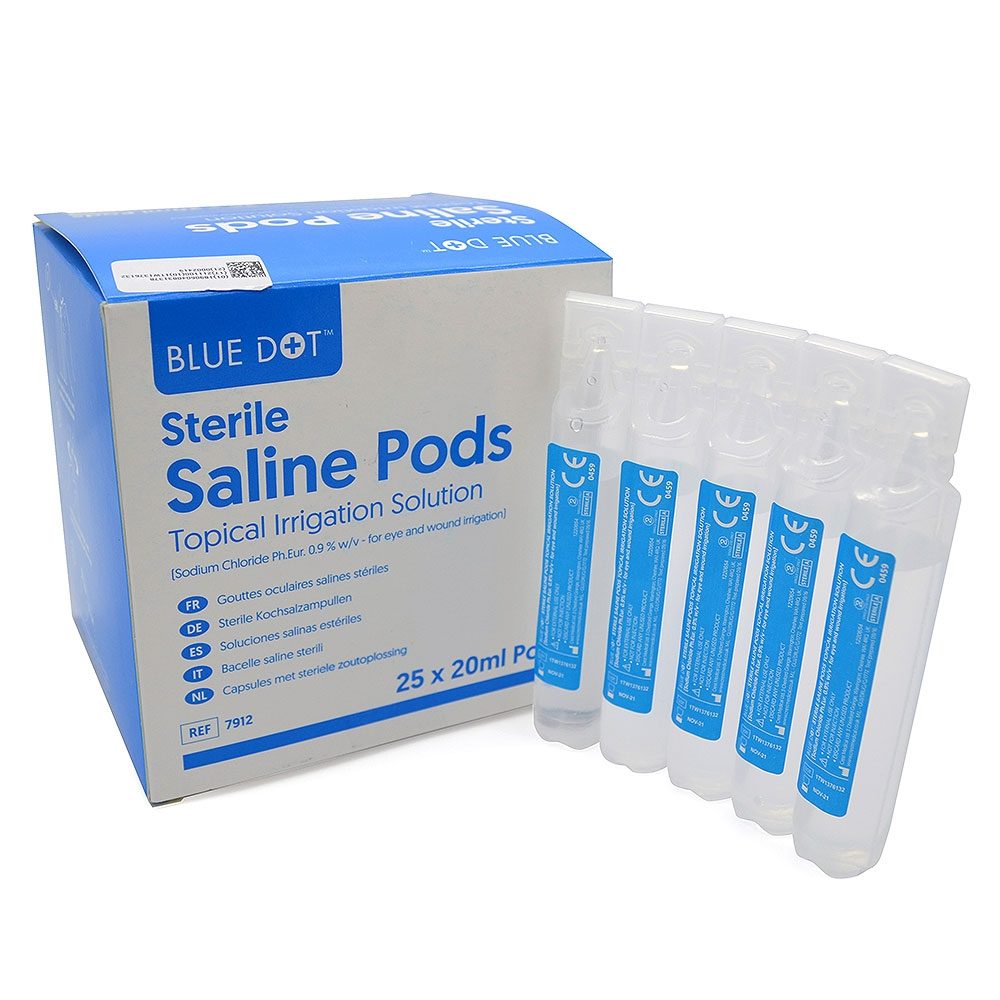 Blue Dot Sterile Saline Eye Wash Pods - 20ml - Box of 25 Pods