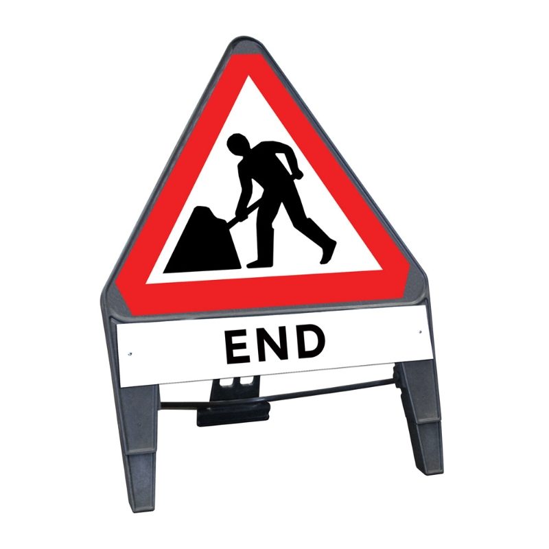 CuStack Men at Work Roadworks Triangular Sign with End Supplement Plate - 750mm